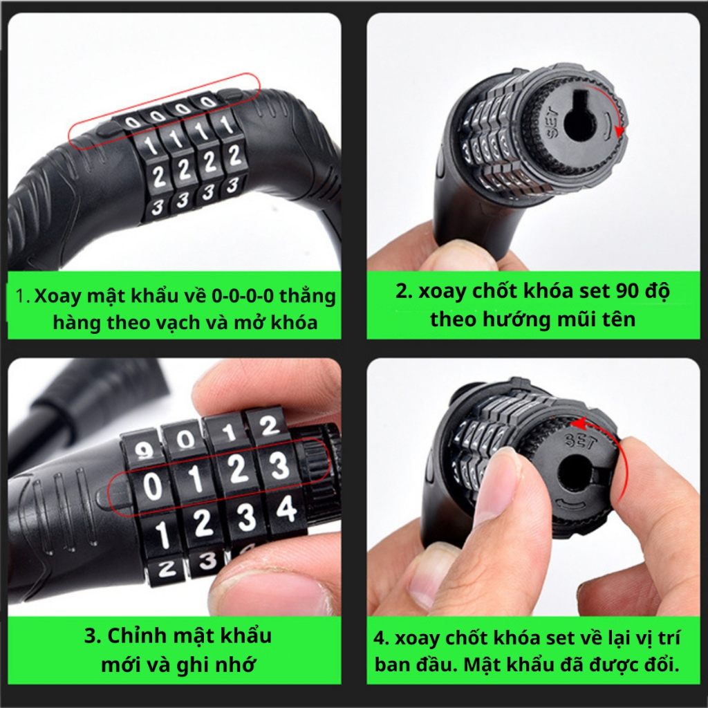 Dây khóa xe đạp chống trộm mật mã 4 số, Khóa dây xe đạp 4 số Dây khóa xe đạp chống trộm mật mã 4 số, Khóa dây xe đạp 4 số