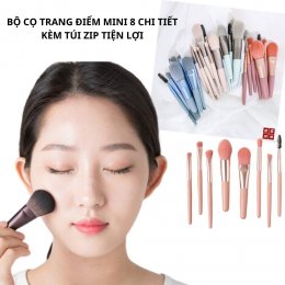 Cọ trang điểm mini 8 chi tiết kèm túi Zip tiện lợi