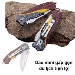 Dao mini gấp gọn họa tiết vân gỗ gọt hoa quả, du lịch, đi phượt đa năng