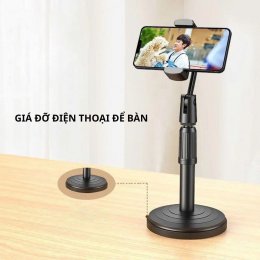 Gía đỡ điện thoại để bàn, cây kẹp điện thoại chân tròn livestream