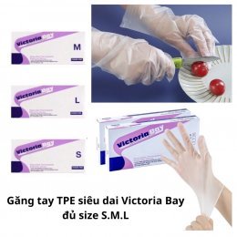 [Hộp 100 cái] Găng tay siêu dai TPE Victoria Bay đa năng không mùi chống nhăn 