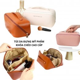 Túi da khóa chéo đựng mỹ phẩm, đồ lót, phụ kiện du lịch cao cấp chống thấm nước