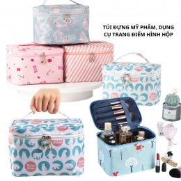 Túi hình hộp đựng mỹ phẩm dụng cụ trang điểm phụ kiện du lịch đồ dùng cá nhân họa tiết đáng yêu