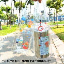 Túi nhựa PVC trong suốt đựng bình nước có quai xách tiện lợi tặng kèm sticker trang trí