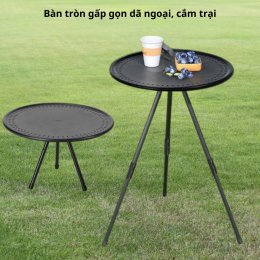 Bàn tròn xếp gọn dã ngoại, bàn 3 chân gấp gọn kèm túi đựng cắm trại du lịch