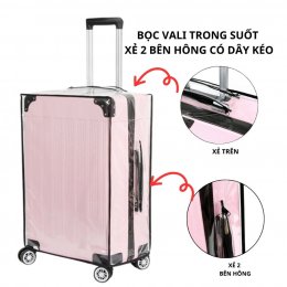 Bọc vali trong suốt xẻ hai bên hông có dây kéo chống trầy xước, chống nước du lịch tiện lợi