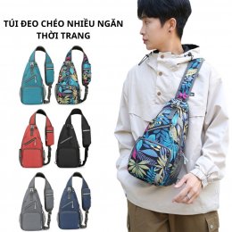 Túi đeo chéo nhiều ngăn thời trang có túi lưới 2 bên hông phong cách Hàn Quốc