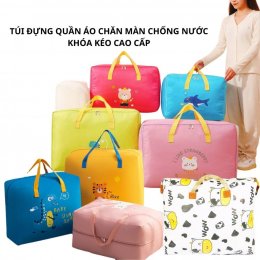 Túi đựng chăn màn quần áo đồ dùng cá nhân chống nước cỡ lớn in họa tiết dễ thương khóa kéo cao cấp tiện lợi