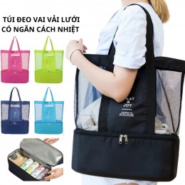 Túi lưới 2 tầng cách nhiệt đựng đồ đi biển, du lịch, đi chơi, dã ngoại đeo vai tiện lợi