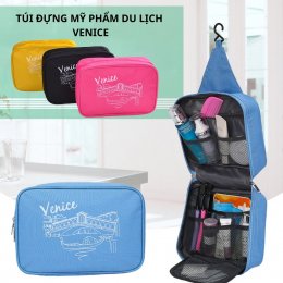 Túi Venice chống thấm nước đựng mỹ phẩm, đồ dùng cá nhân, phụ kiện makeup du lịch có móc treo tiện lợi