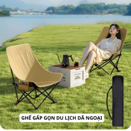 Ghế dựa lưng gấp gọn du lịch, ghế xếp cắm trại dã ngoại câu cá kèm túi đựng