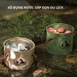 Xô đựng nước gấp gọn bỏ túi du lịch , xô nước tròn dã ngoại cắm trại xếp gọn tiện lợi